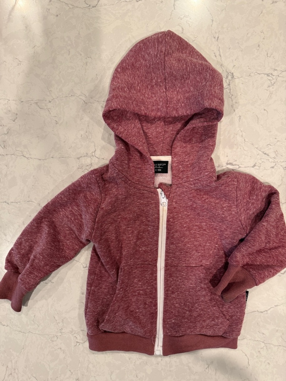 Little Bipsy, Heathered Mauve Zip-Up Hoodie with Hood, size 12-18 months